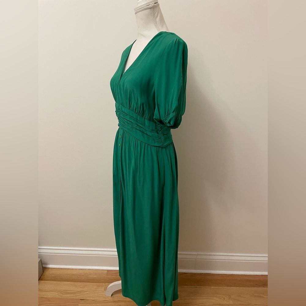 Zara Green Quarter Sleeve V-Neck Dress With Buttons size medium - Picture 3 of 9